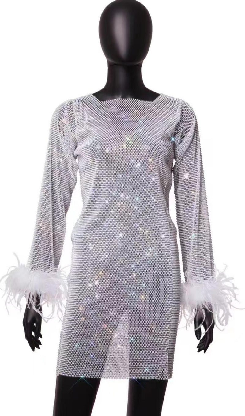 FEATHER MESH MINI DRESS IN WHITE Dresses styleofcb 