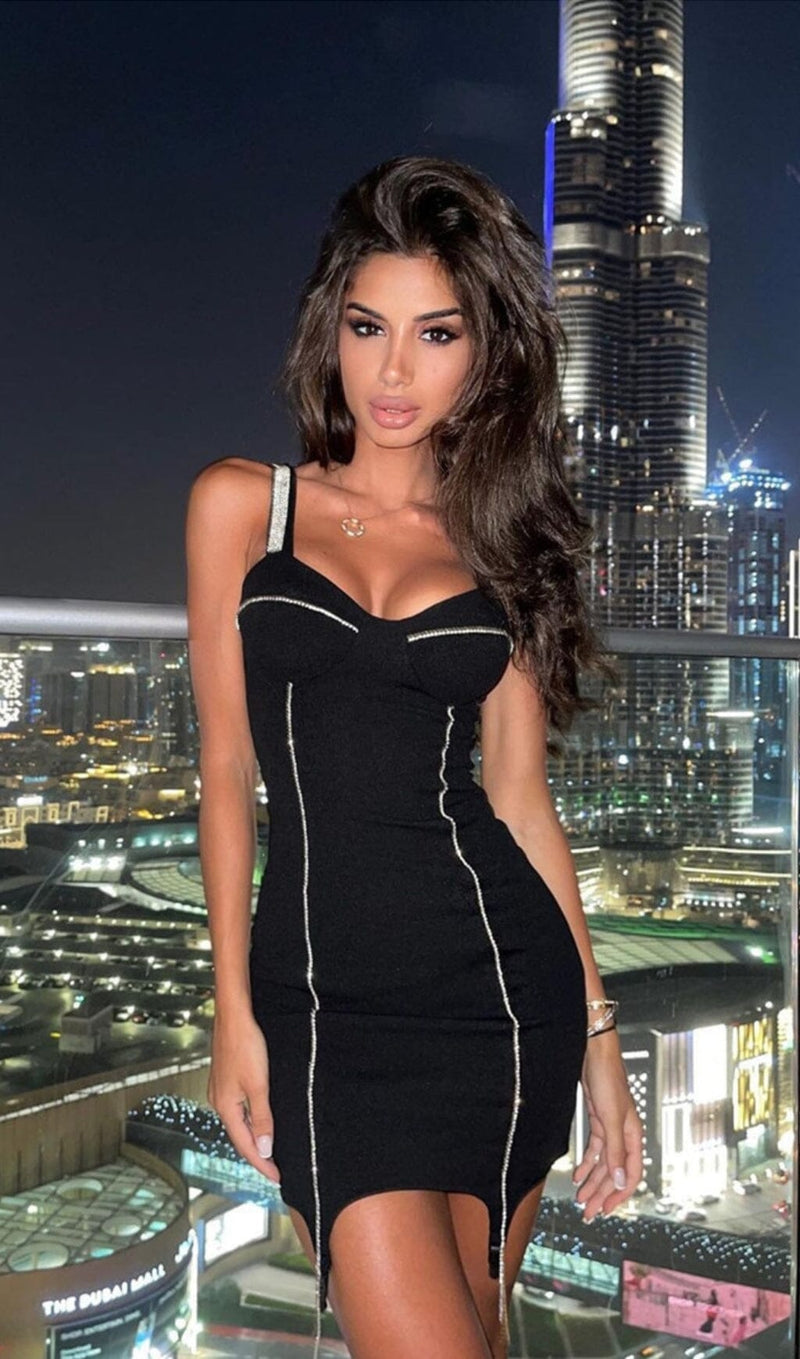 BANDAGE WITH DIAMONDS SEXY HALTER MINI DRESS IN BLACK styleofcb 