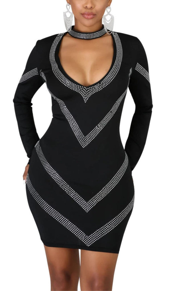 BANDAGE DIAMOND MINI DRESS IN BLACK Dresses styleofcb 