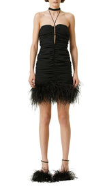 SEXY STRETCH OFF-SHOULDER FEATHER MINI DRESS IN BLACK styleofcb 