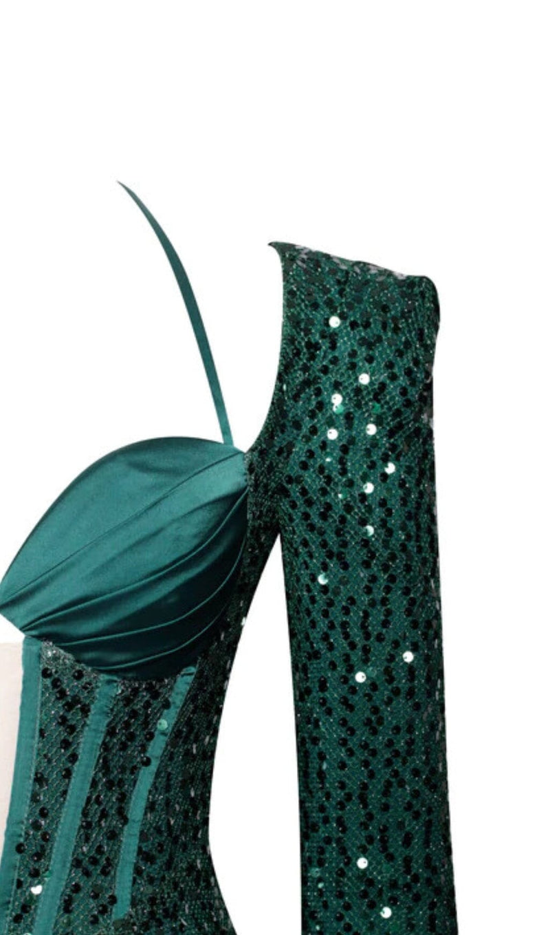 MELINA EMERALD GREEN LONG SLEEVE SEQUIN DRESS Dresses styleofcb 