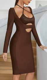 BANDAGE CUT-OUT LACE PATCHWORK EMBELLISHED DRESS COFFEE styleofcb 