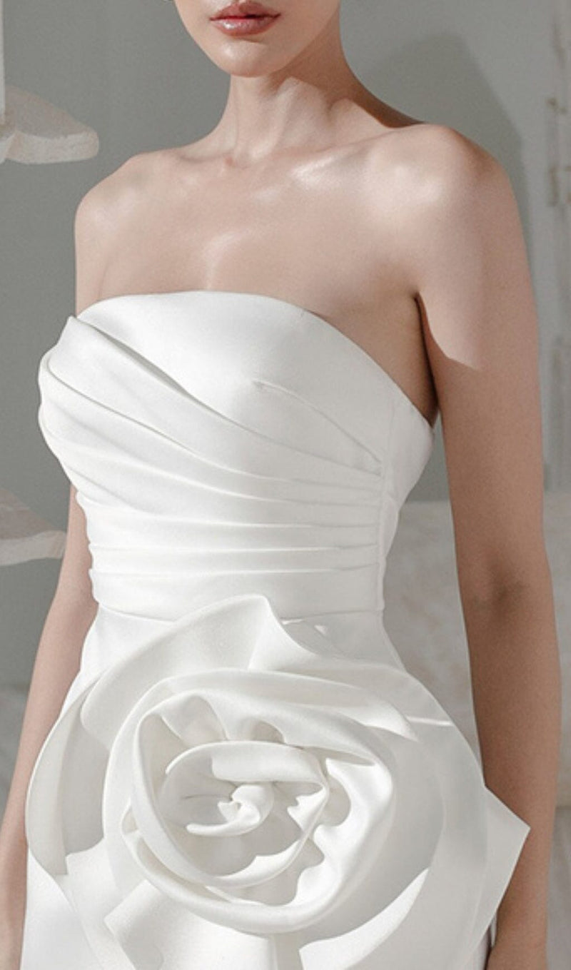 APPLIQUÉD SATIN MINI DRESS IN WHITE DRESS styleofcb 