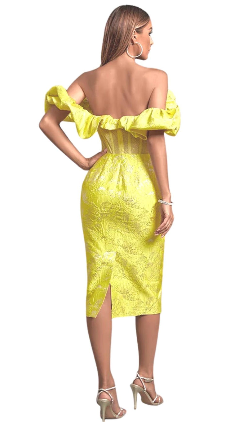 JACQUARD STRAPLESS MIDI DRESS IN YELLOW Dresses styleofcb 