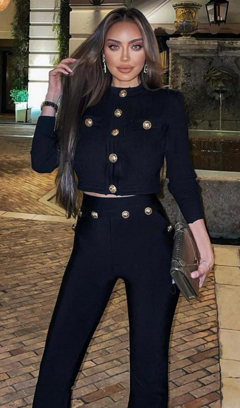 BLACK BUTTONS LONG SLEEVE TWO PIECES SUIT styleofcb 