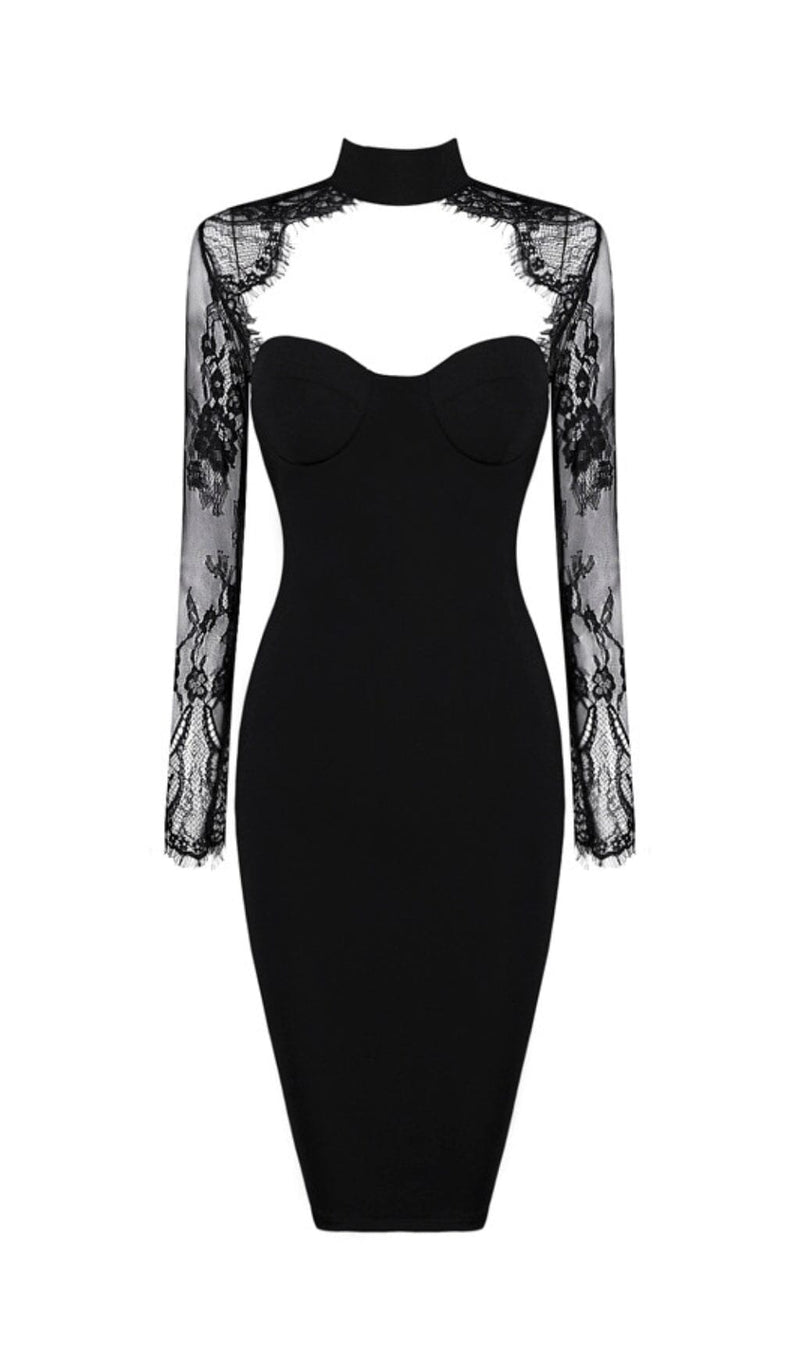 BLACK LACE STITCHED CHEST HOLLOW DRESS styleofcb 