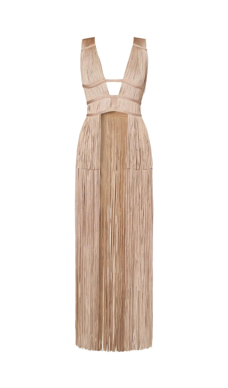 TASSEL BACKLESS JUMPSUIT IN KHAKI styleofcb 