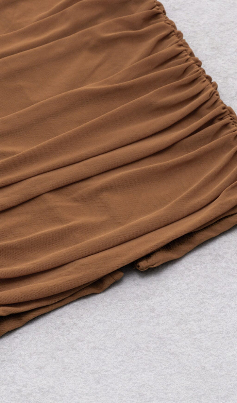 PLEATED TULLE COVERING BUTOCKS DRESS IN MOCHA-COLORED styleofcb 