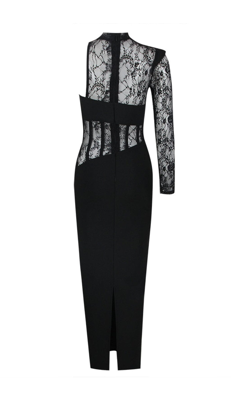 LACE ONE SHOULDER MIDI DRESS IN BLACK styleofcb 