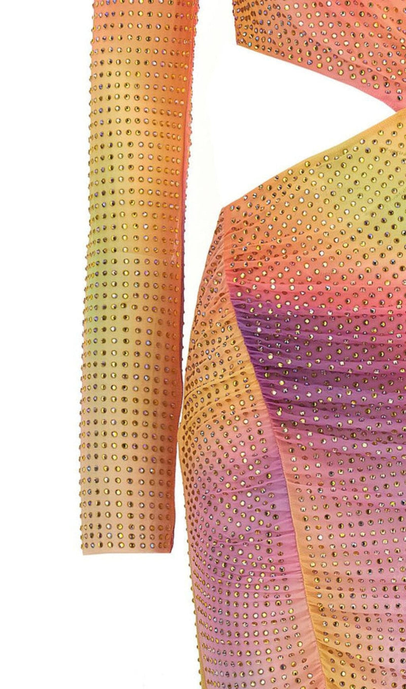 MESH RHINESTONE ONE SHOULDER MIDI DRESS IN COTTON CANDY DRESS STYLE OF CB 