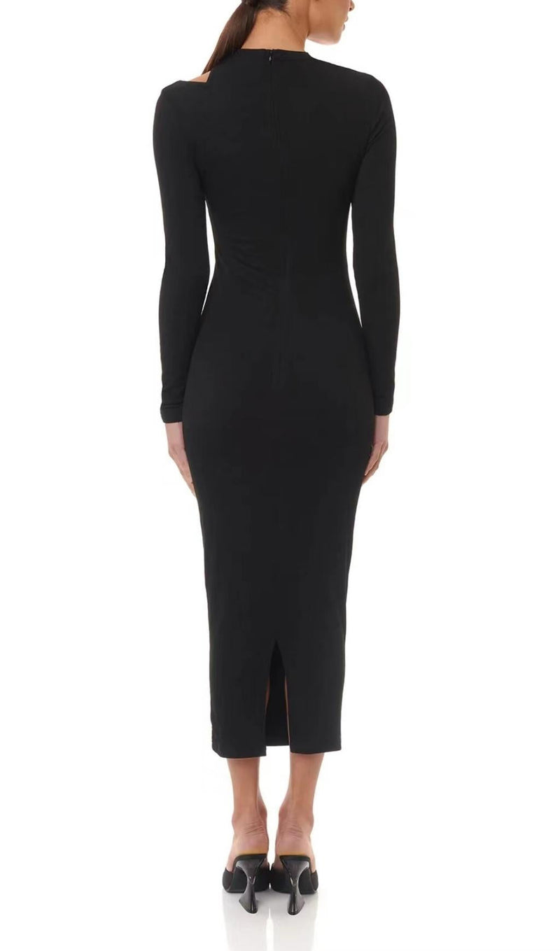 LONG SLEEVES CUT OUT MIDI DRESS IN BLACK styleofcb 
