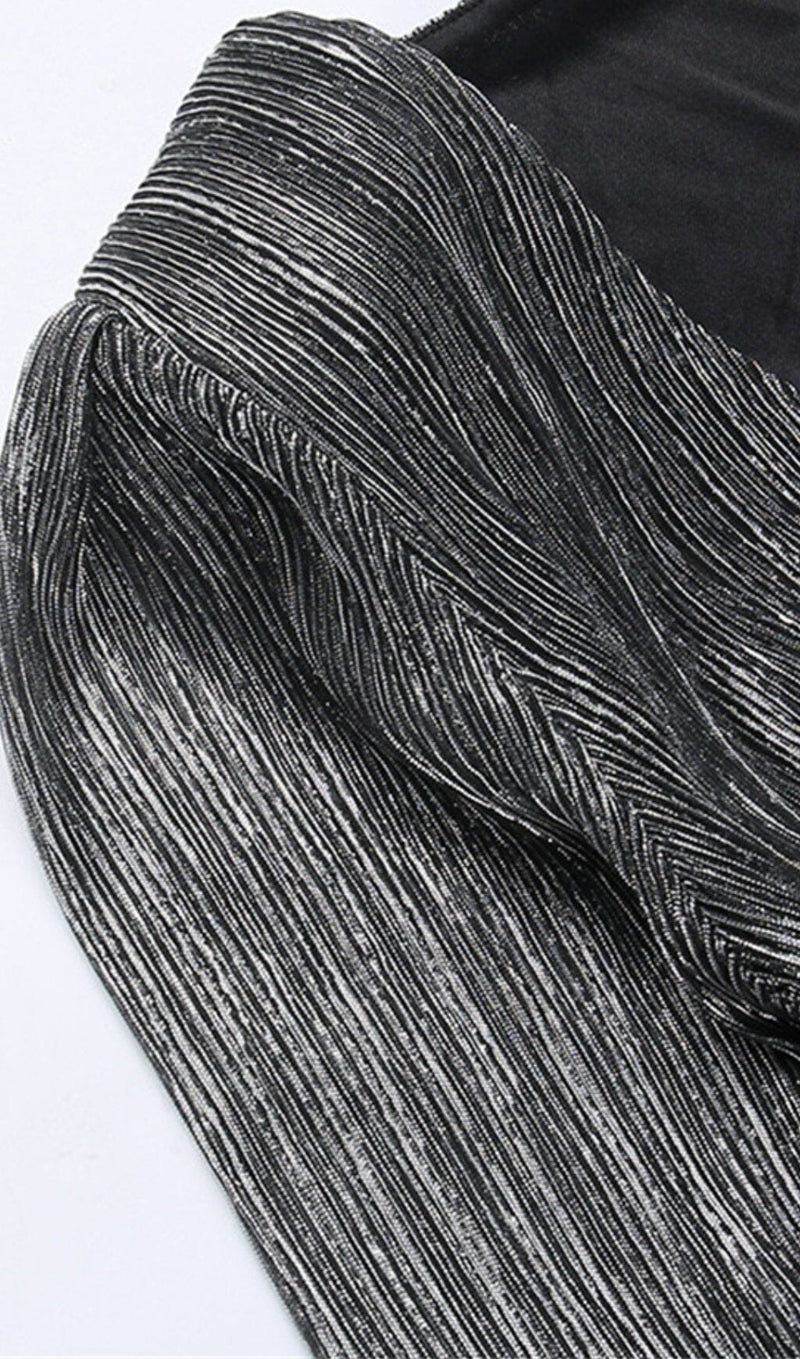 BLACK SILVER SILK DEEP V-NECK HIP WRAP MIDI DRESS styleofcb 
