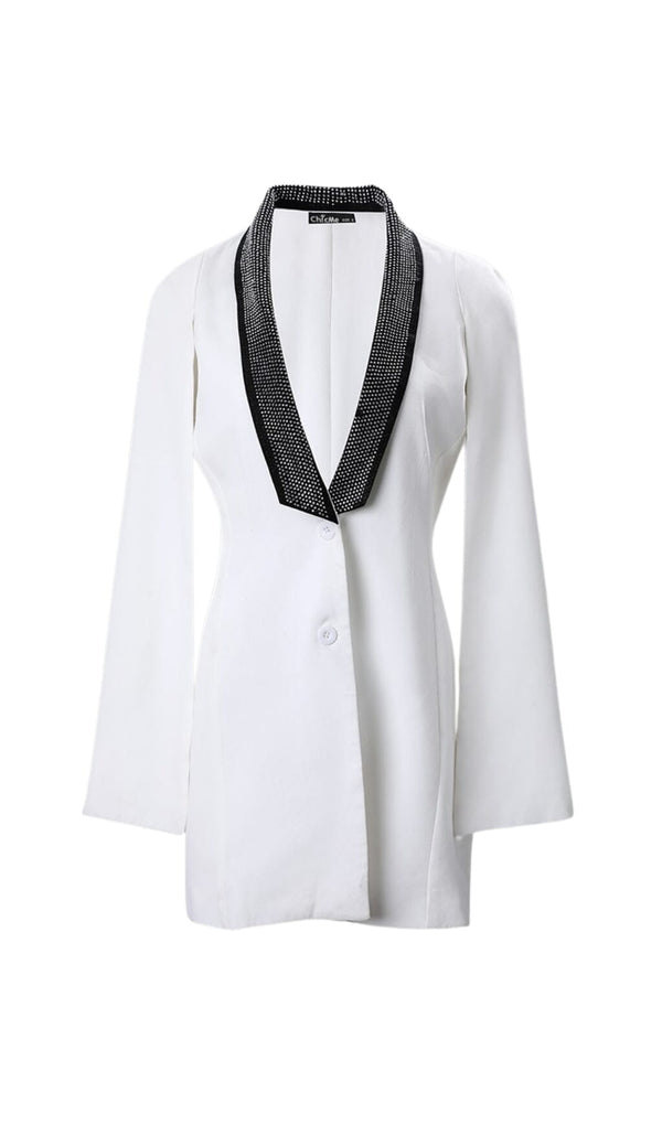 V-NECK DIAMOND DECORATIVE NECKLINE CLOAK DRESS IN WHITE styleofcb 