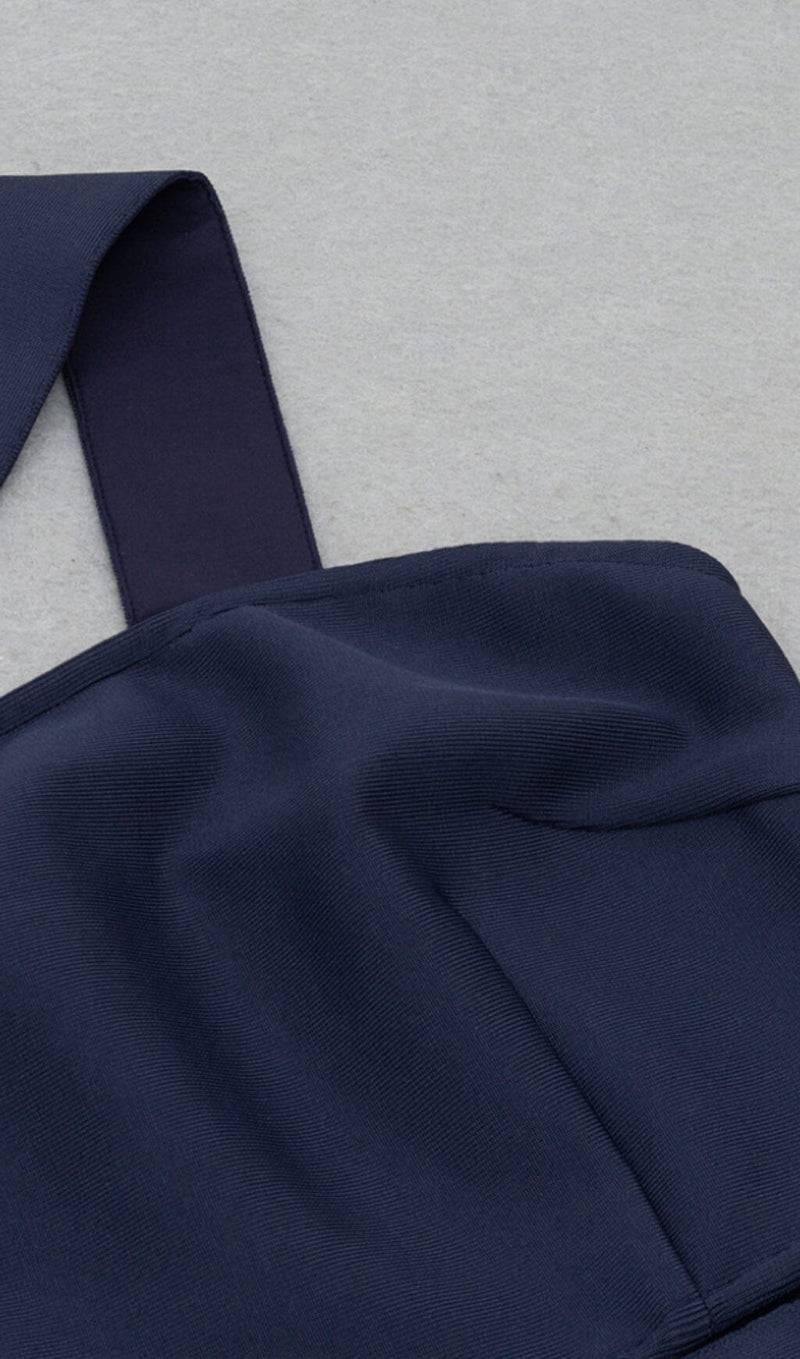 ONE-SHOULDER DRESS WITH DRILL BUCKLE SPLIT IN NAVY BLUE styleofcb 