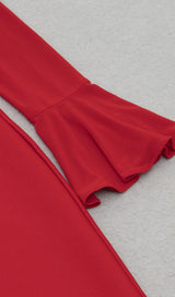 BANDAGE HANGING NECK RUFFLE SLEEVE STRETCH SLIM DRESS RED styleofcb 