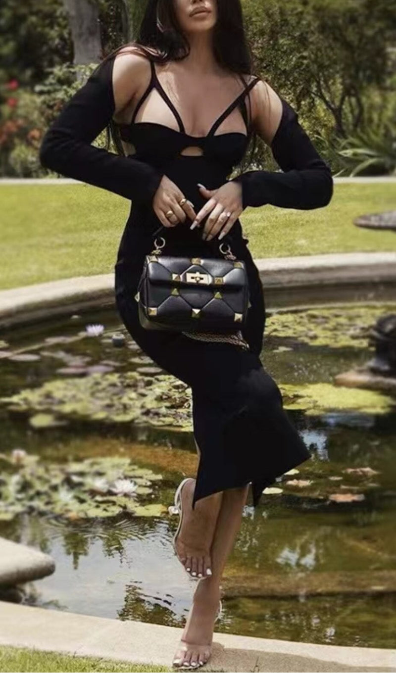 BANDAGE SEXY HALTER HOLLOW SKINNY SLIM MIDI DRESS IN BLACK styleofcb 