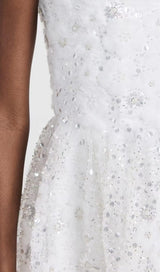 BEADED SEQUIN BANDEAU MINI DRESS IN WHITE styleofcb 