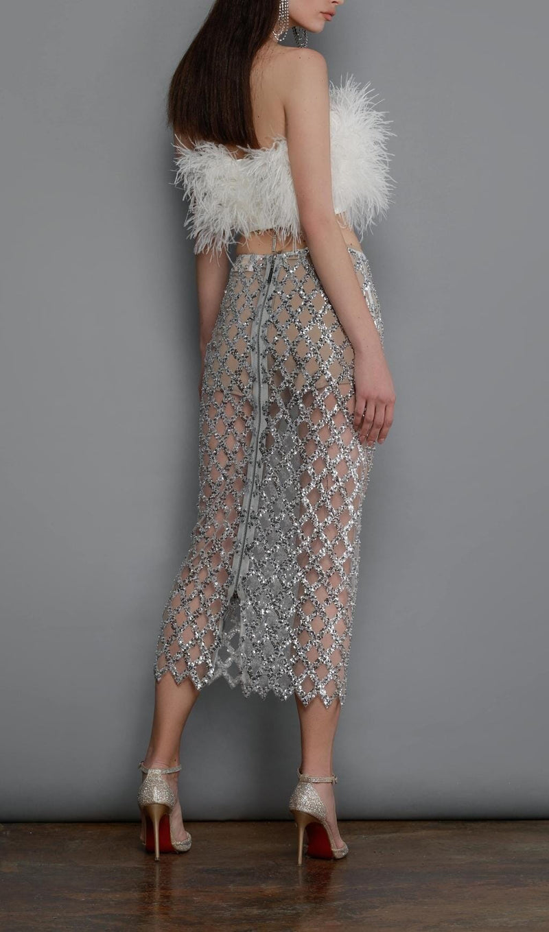 FEATHER SEQUIN TWO PIECE SET IN WHITE styleofcb 