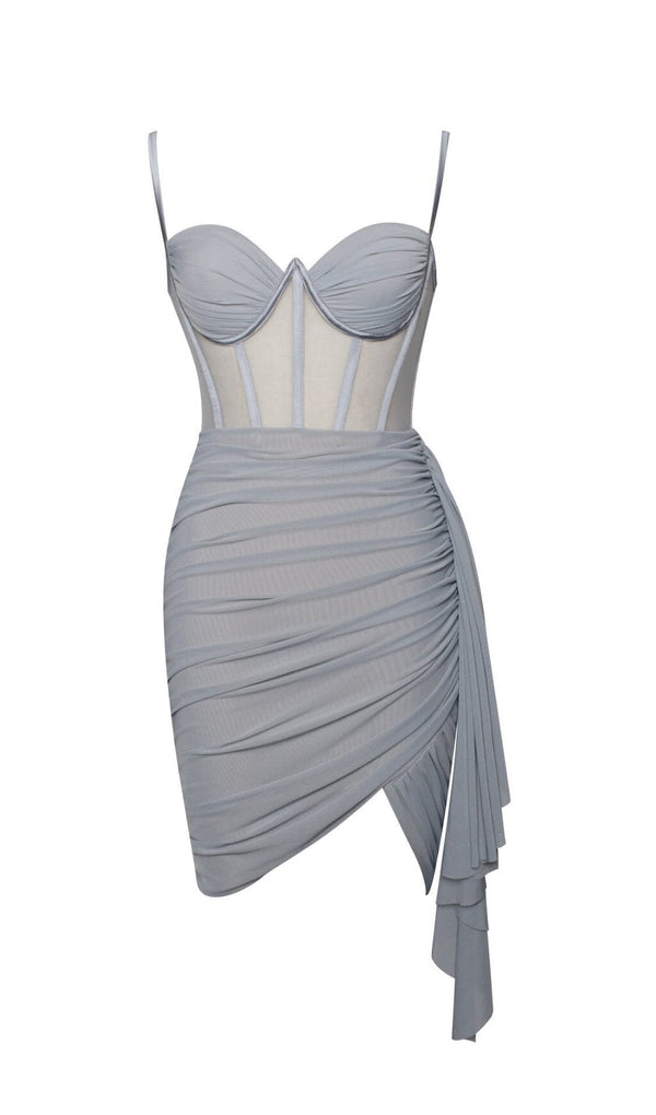 YOLIE GREY RUCHED DRAPING MESH CORSET DRESS Dresses styleofcb 