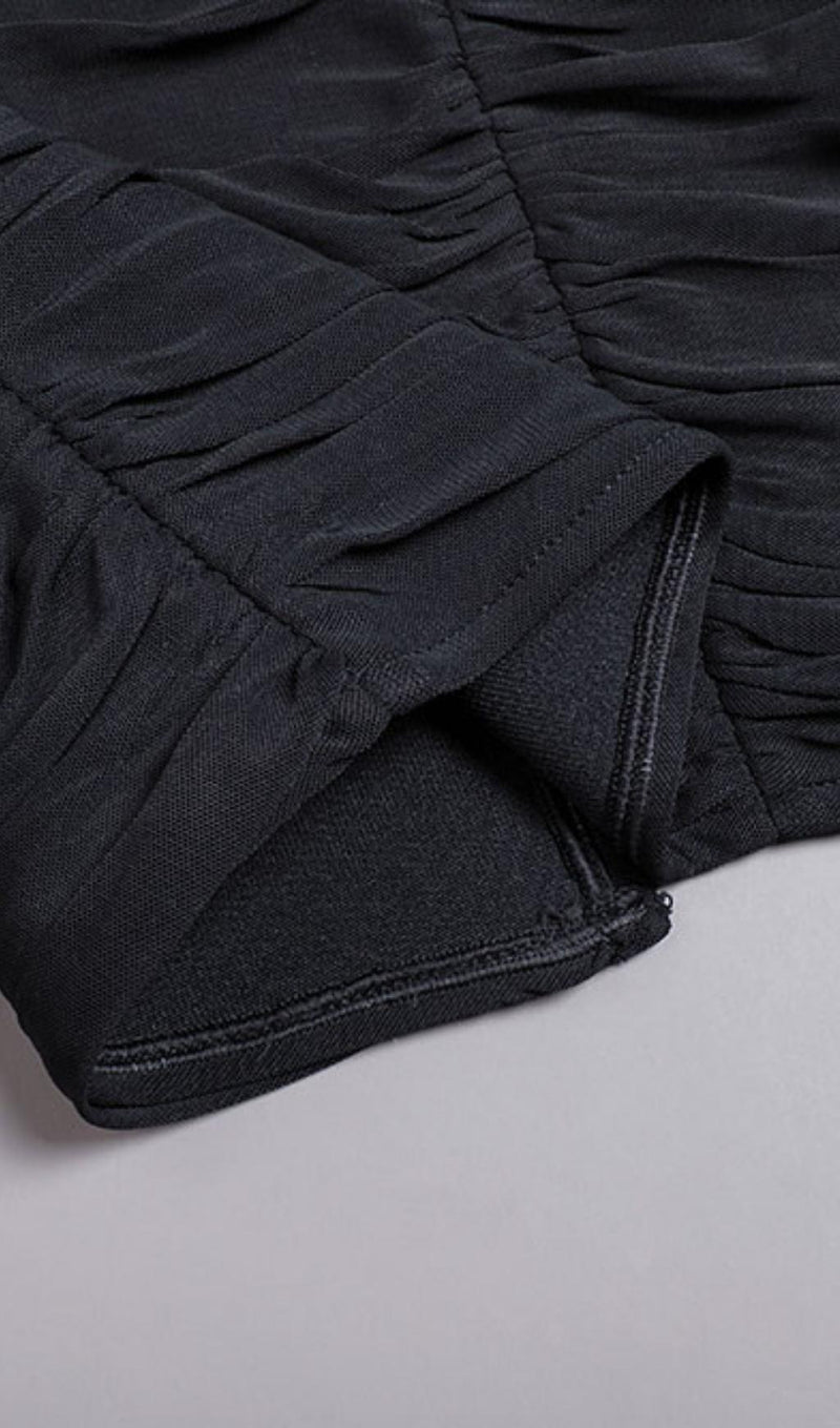 RUCHED STRAPLESS MIDI DRESS IN BLACK styleofcb 