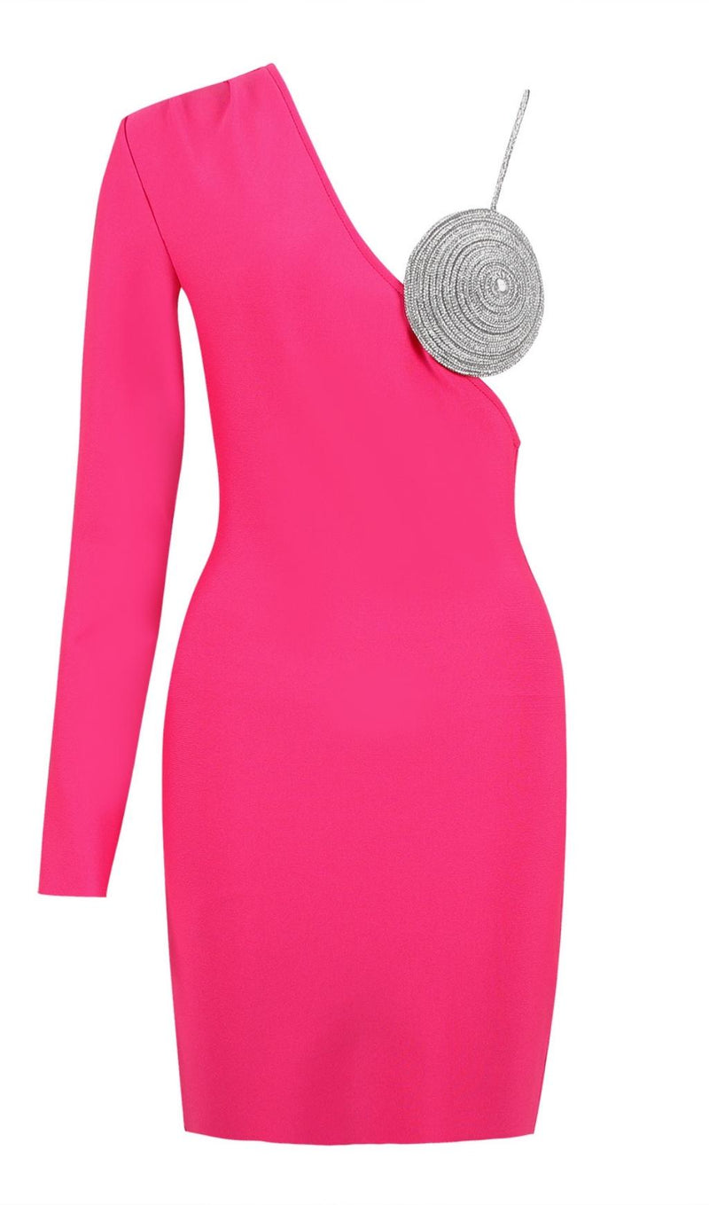 BLACK ONE SHOULDER CRYSTAL MINI DRESS Dresses styleofcb XS PINK 