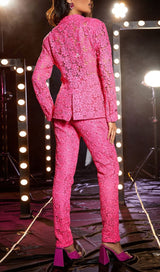 FLORAL-EMBROIDERED LACE TWO-PIECE SUIT IN PINK DRESS STYLE OF CB 