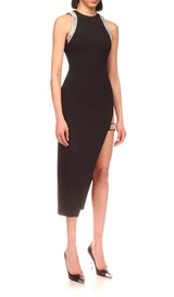 CRYSTAL SPLIT MIDI DRESS IN BLACK DRESS styleofcb 