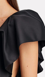 DEEP V THREE-DIMENSIONAL SHOULDER DESIGN DRESS IN BLACK styleofcb 