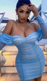 OFF SHOULDER MESH SKINNY MINI DRESS IN LIGHT BLUE styleofcb 