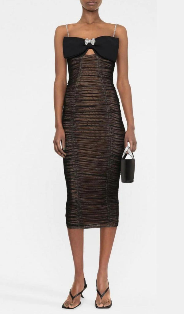 BOW MESH STRAPPY MIDI DRESS IN BLACK styleofcb 