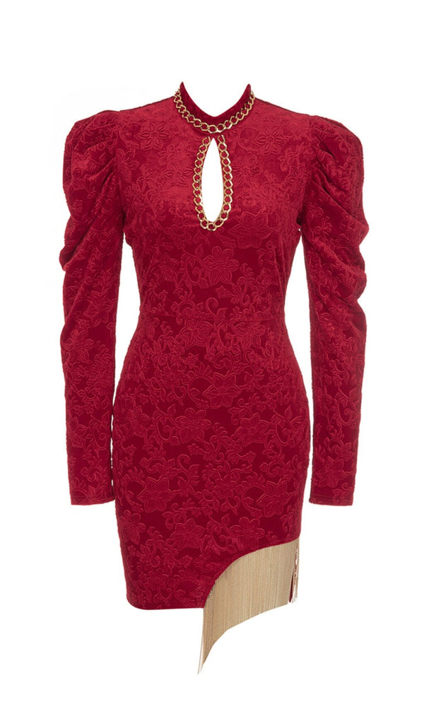 WINE RED CHINESE STYLE DARK GRAIN MINI DRESS styleofcb 
