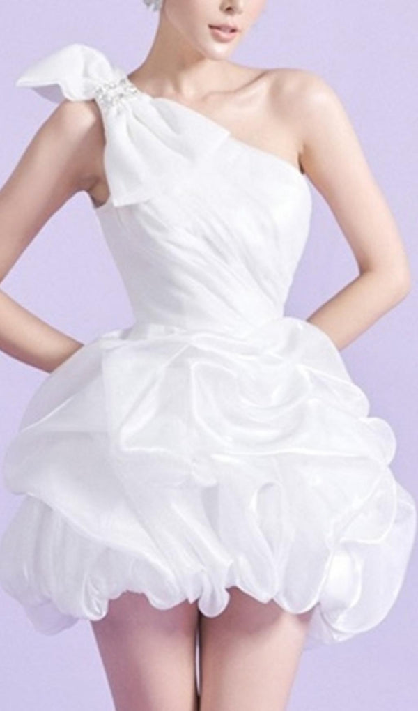 WHITE ONE SHOULDER BOWKNOT MINI DRESS Dresses styleofcb 