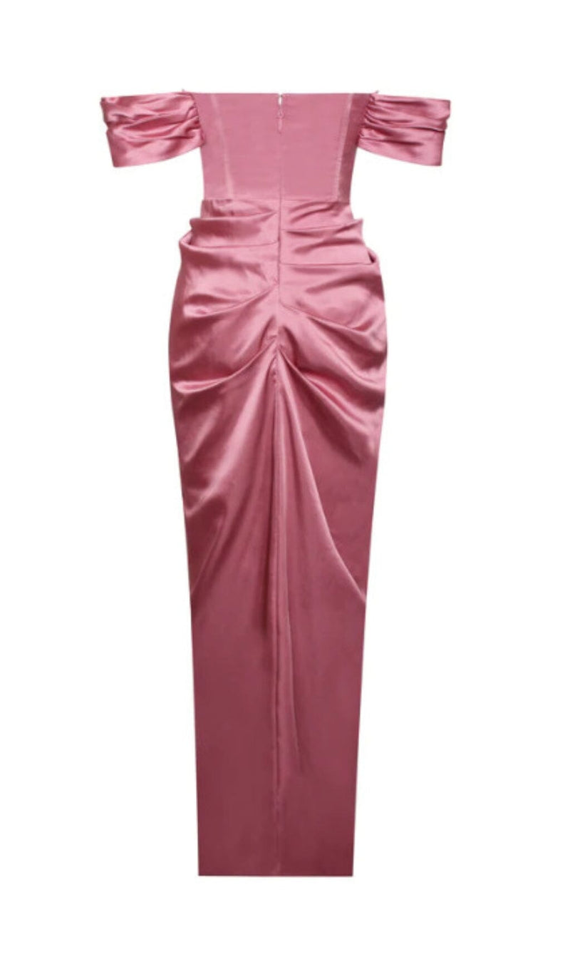XOPHIA MAUVE PINK OFF SHOULDER SATIN CORSET HIGH SLIT DRESS Dresses styleofcb 