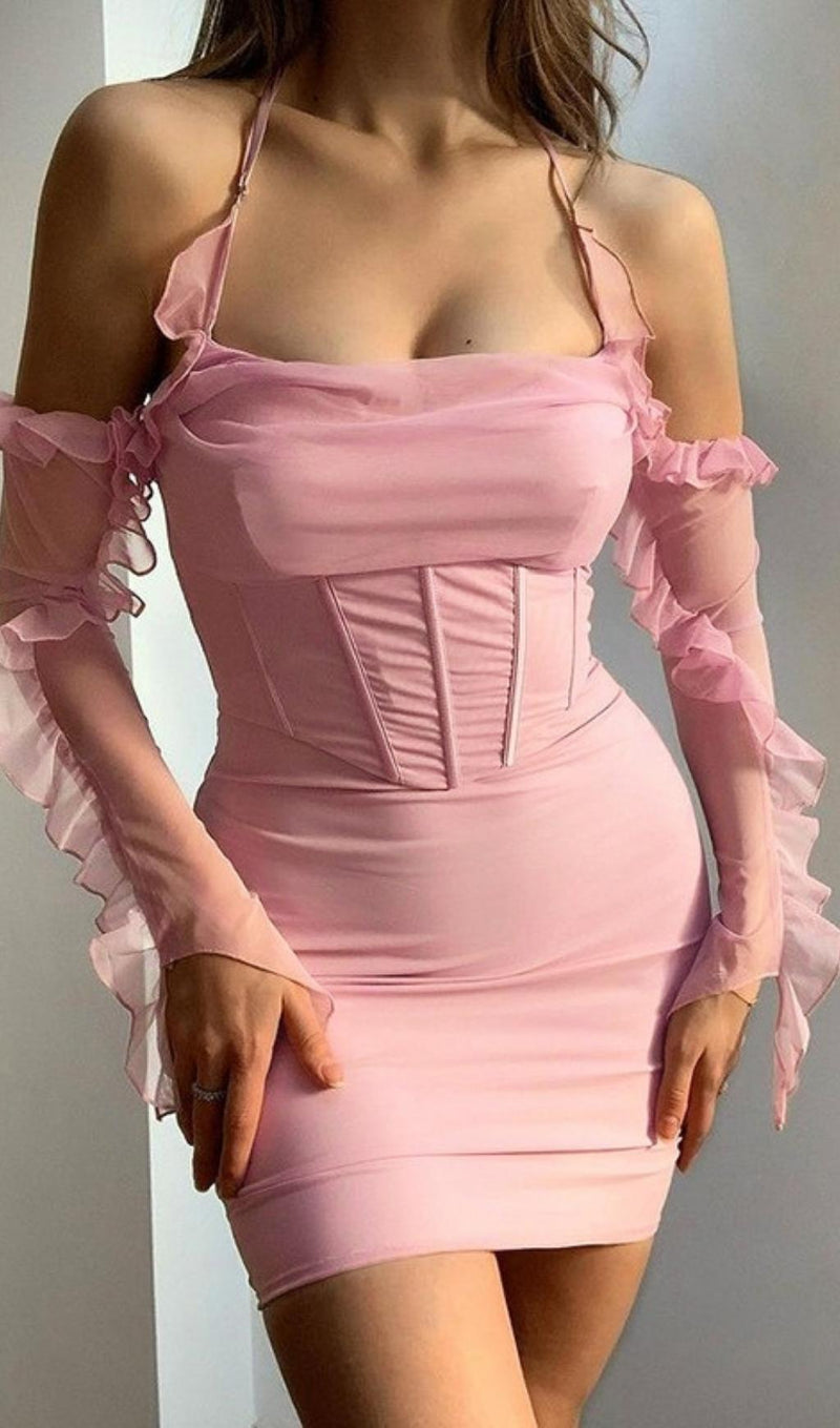 FISHBONE BODYCON MINI DRESS IN PINK Dresses styleofcb 