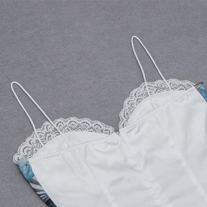 LACE SUSPENDER AND OIL PAINTING DRESS IN WHITE styleofcb 