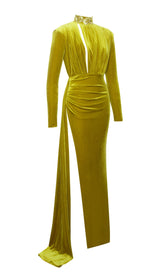 Zenaida Gold Cutout High Slit Velvet Gown Dresses styleofcb 
