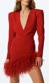 STRETCH LONG SLEEVES MINI DRESS IN RED styleofcb 