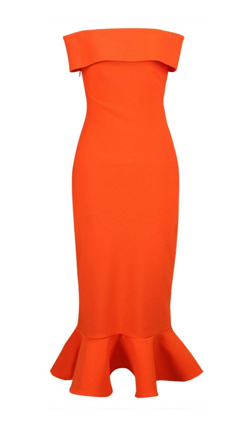 BODYCON STRAPLESS MIDI DRESS styleofcb XS ORANGE 