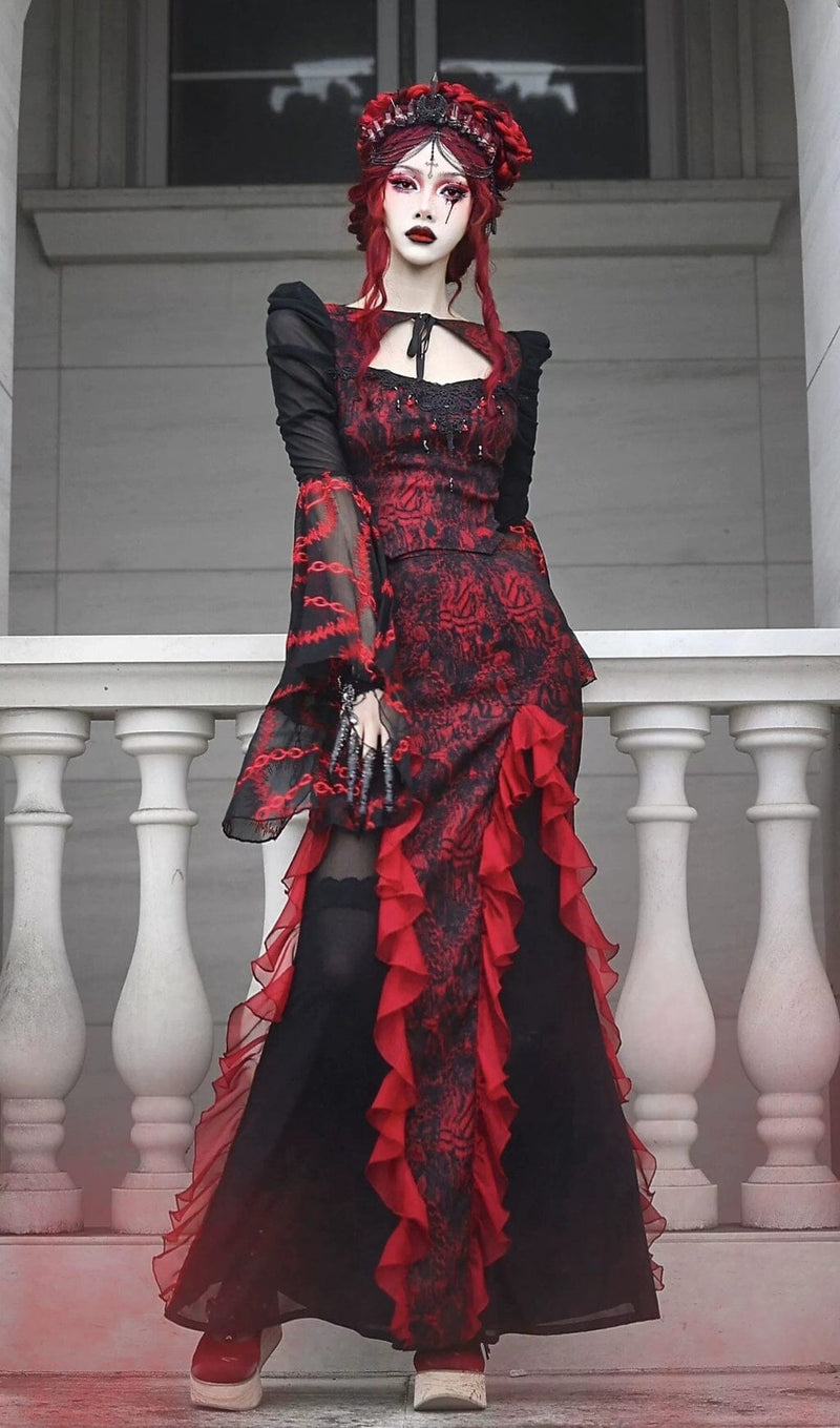 GOTHIC JACQUARD CHIFFON TAIL SKIRT sis label 