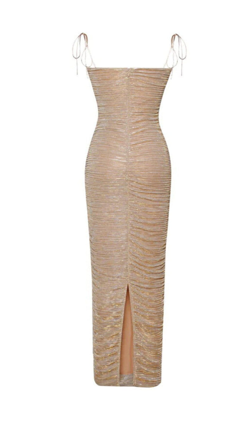 THE GLINT GOLD RUCHED CHIFFON LONG MAXI DRESS Dresses styleofcb 