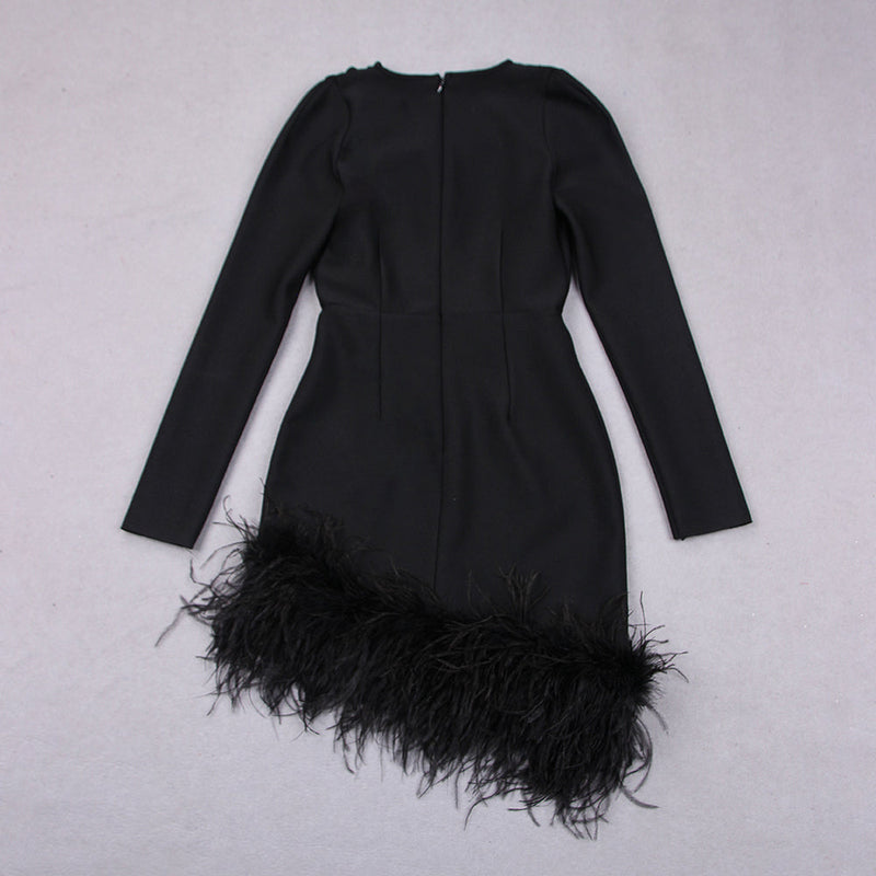 LONG SLEEVES FEATHER MINI DRESS IN BLACK styleofcb 