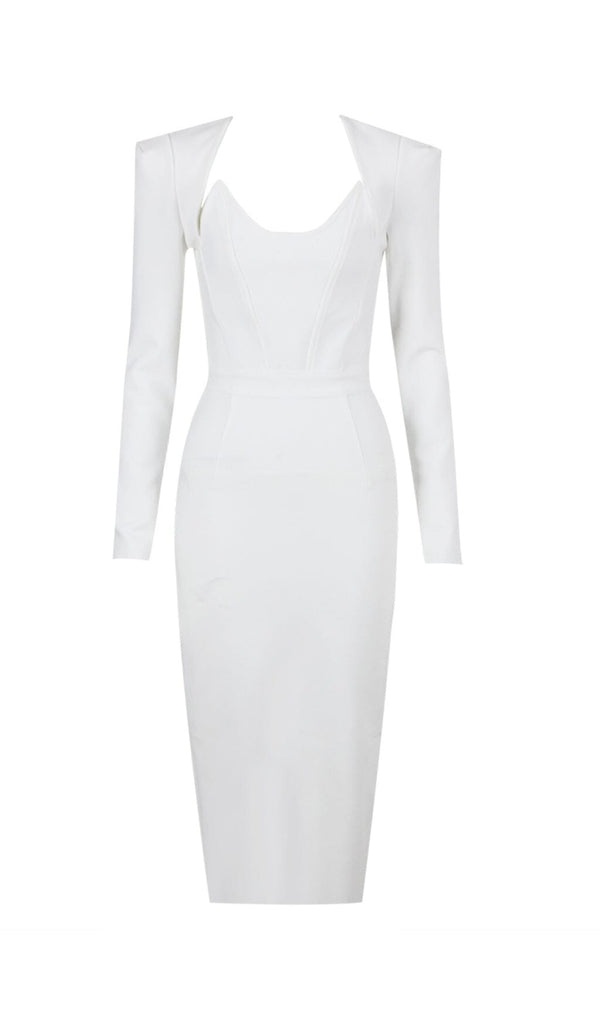SQUARE SHOULDER CORSET MIDI DRESS IN WHITE styleofcb 