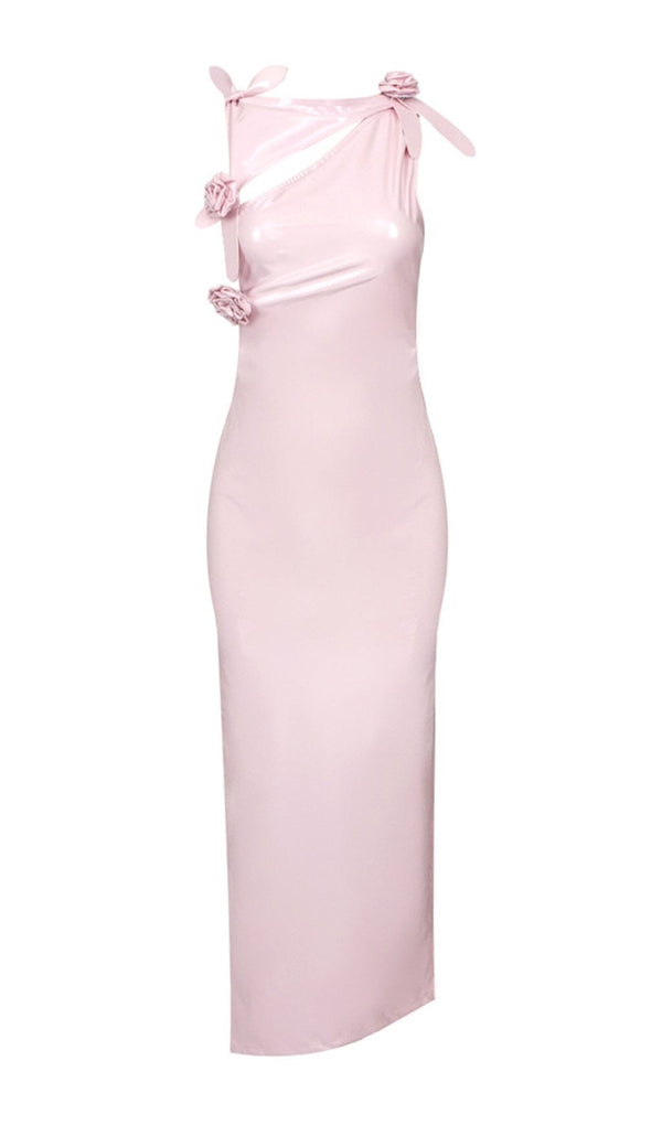 GLAM WITH EDGY SKINTIGHT LATEX GOWN IN PINK LEATHERETTE PIECES styleofcb 