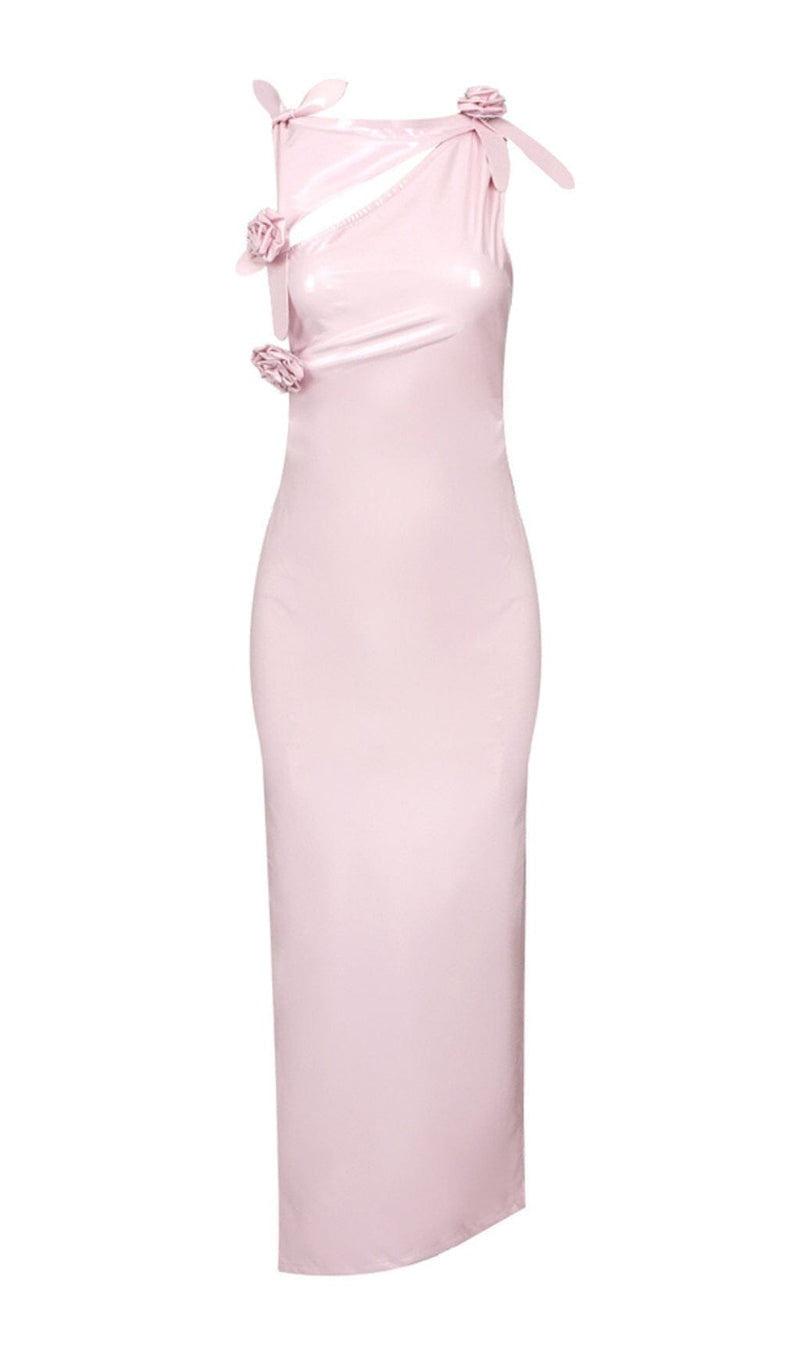 GLAM WITH EDGY SKINTIGHT LATEX GOWN IN PINK LEATHERETTE PIECES styleofcb 