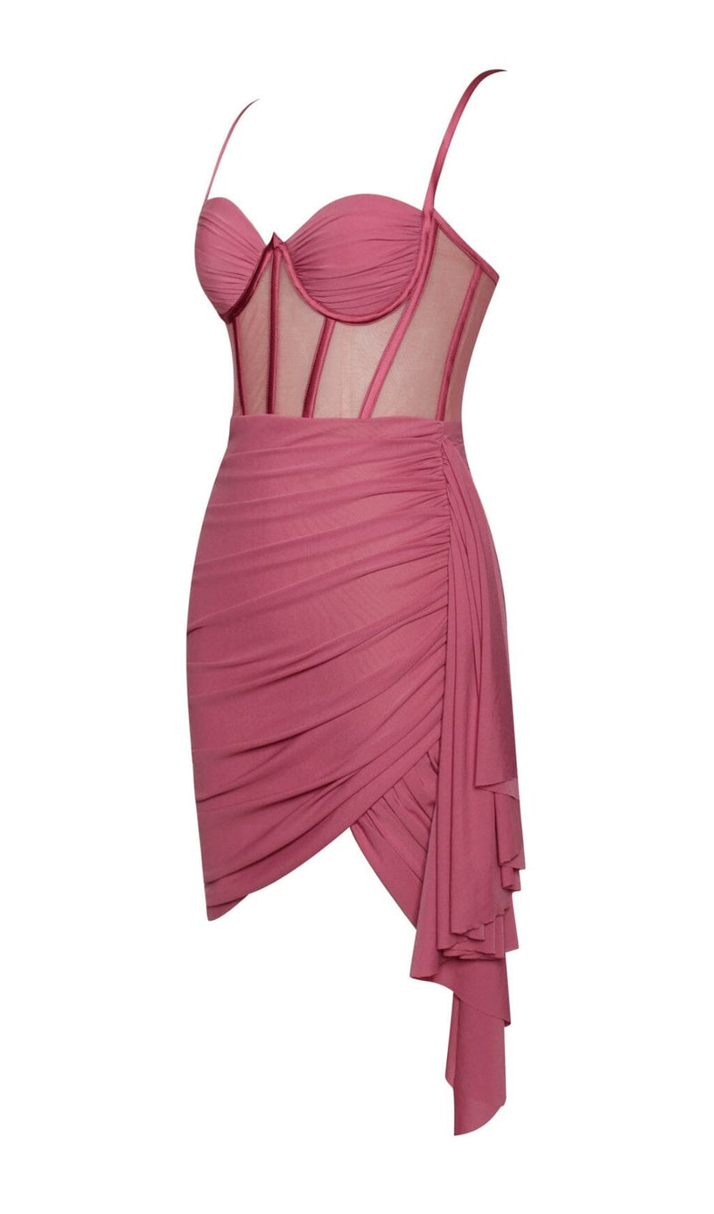 YOLIE SALMON PINK RUCHED DRAPING MESH CORSET DRESS Dresses styleofcb 