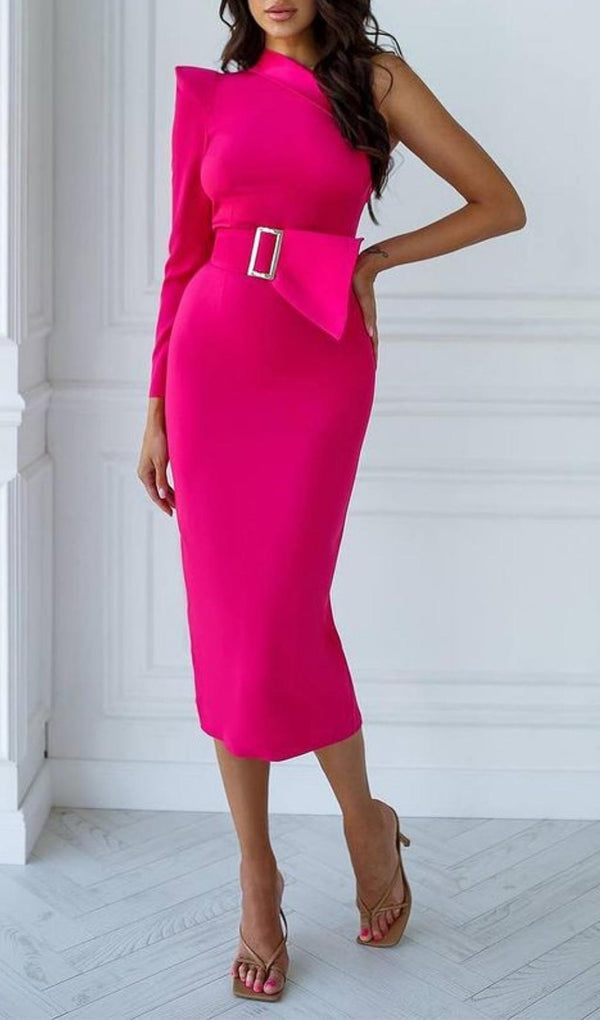ONE SHOULDER MIDI DRESS IN PINK styleofcb 