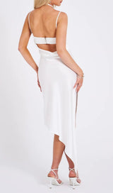 WHITE SATIN DRAPING MIDI DRESS Dresses styleofcb 
