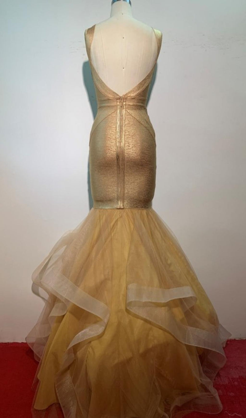 BODYCON BACKLESS MAXI DRESS IN GOLD Dresses styleofcb 