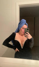 CRYSTAL V NECK MINI DRESS IN BLACK Dresses styleofcb 