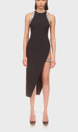 CRYSTAL SPLIT MIDI DRESS IN BLACK DRESS styleofcb 